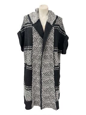 FYLO Black and White Open-Front Knit Cardigan Size M